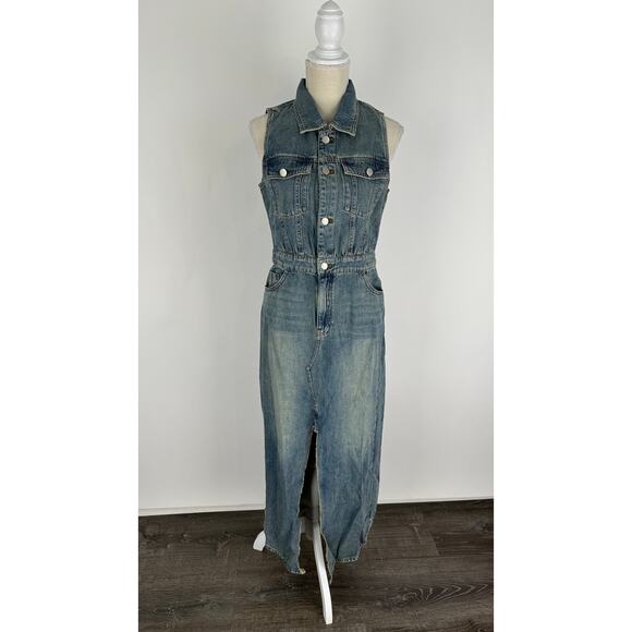 Urban Revivo Split Hem Sleeveless Denim Dress Blue Womens 8 New Jean - Picture 4 of 15